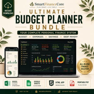 Ultimate Budget Planner Bundle | Personal Finance Dashboard, Expense Tracker, Saving Goal, Debt Payoff | Excel, Google Sheets, HTML App, PDF