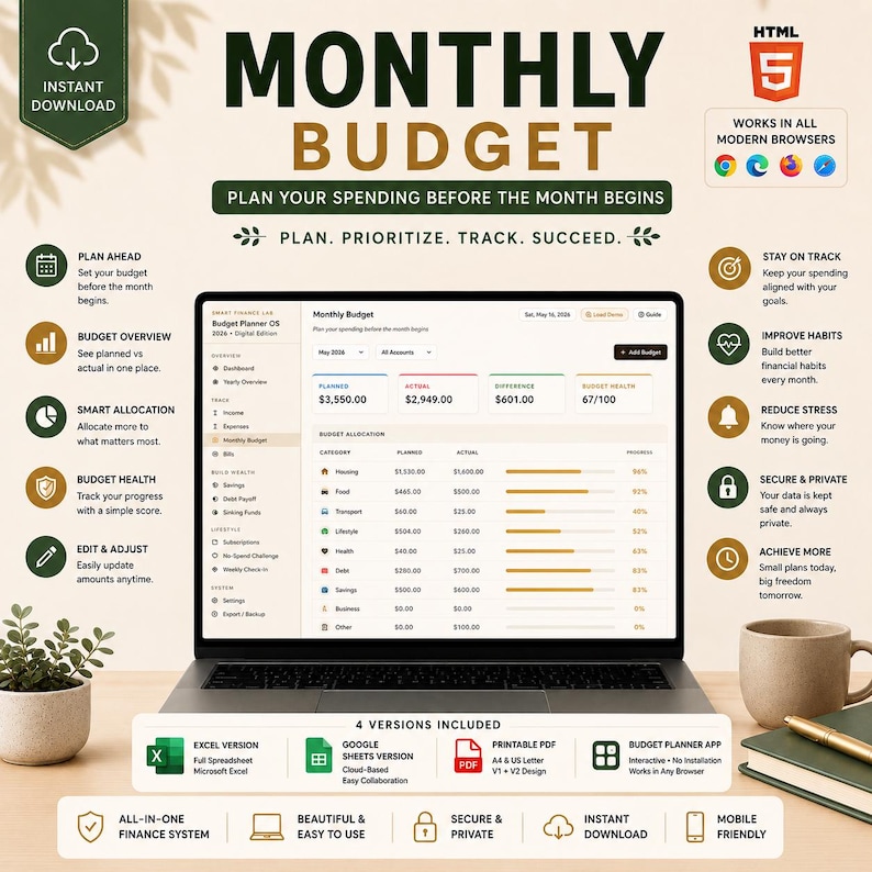 Ultimate Budget Planner Bundle | Personal Finance Dashboard, Expense Tracker, Saving Goal, Debt Payoff | Excel, Google Sheets, HTML App, PDF image 5