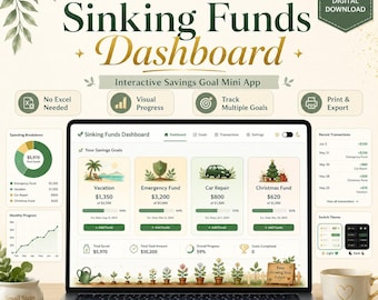 Sinking Funds Dashboard | 5 Color Editions | Savings Goal Tracker Mini App | No Excel | Digital Download