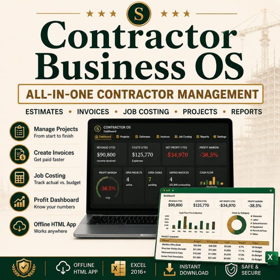 Contractor Business OS | Invoice, Estimate, Job Costing & Excel Report
