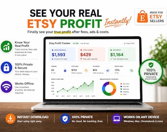 Aplicación de seguimiento de ganancias y gastos de Etsy / Panel de control privado rápido (descarga instantánea)
