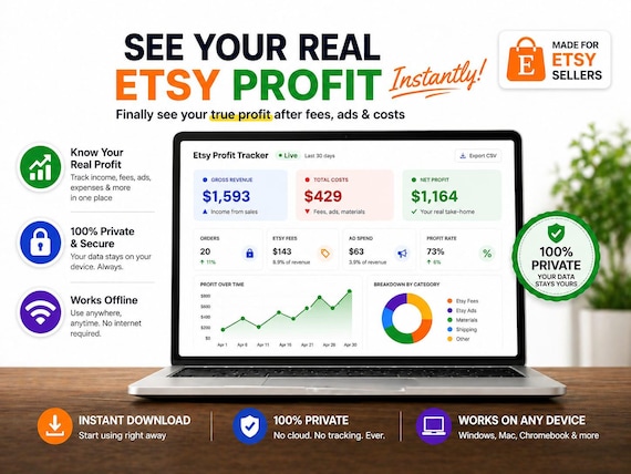 Etsy Profit Expense Tracker App | Fast Private Dashboard (Instant Download)