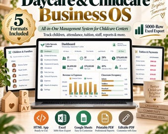 Daycare & Childcare Business OS | Forms Bundle + Attendance, Tuition, Enrollment, Staff,Ratio Tracker | Fillable + Printable PDFs + Excel