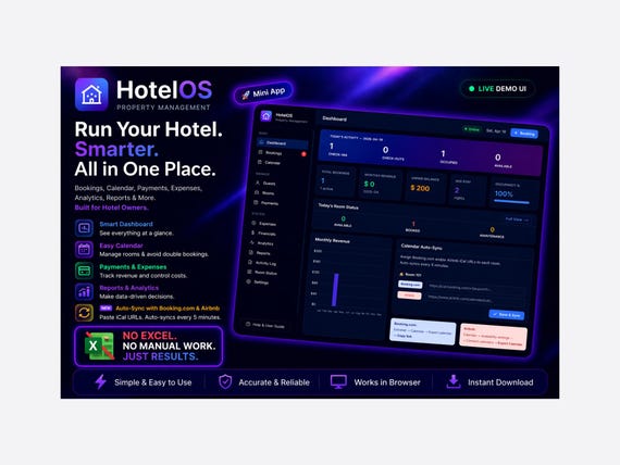 Hotel Management Mini App | Booking.com, Airbnb iCal Sync, Finance Tracker (HTML)