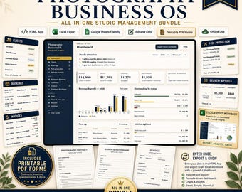 Photography Business Management App Bundle | CRM, Booking, Invoicing & Printable Forms, Excel export | Digital Download