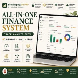 Sistema de finanzas con IA / Panel de control para pequeñas empresas, facturas, seguimiento de impuestos (descarga instantánea)