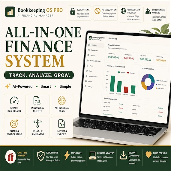AI Finance System | Small Business Dashboard, Invoices, Tax Tracker (Instant Download)