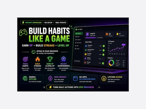 Gamified Habit Tracker Mini App | Build Habits Like a Game (Instant Download)