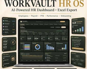 WorkVault HR OS | Offline Dashboard, Employee Tracker, Payroll, PTO, Performance Review, Printable Forms + Excel Export