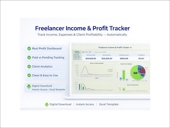 Freelancer Income & Expense Tracker Excel | Small Business Profit Dashboard | Client Profitability Spreadsheet Template