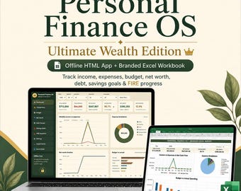 Personal Finance OS Ultimate Wealth Edition | Offline HTML App + Excel Workbook | Budget, Net Worth, Debt & FIRE Tracker
