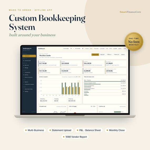 Custom Bookkeeping System | Multi-Business Accounting App, Bank Statement Upload, P&L, Balance Sheet, Monthly Close