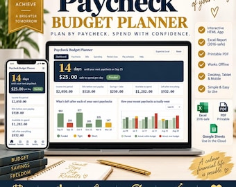 Paycheck to Paycheck Budget Planner | Weekly, Biweekly, Semimonthly & Monthly Budget | Excel, Google Sheets, Fillable PDF, HTML App