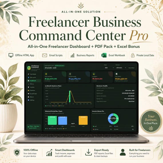 Freelancer Business OS Bundle – CRM, Invoices, Expenses (html App, Excel, pdf)