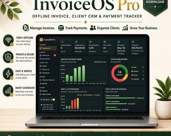 Invoice Tracker & Client CRM Bundle | Offline Invoice Dashboard + Reports + Email Templates | Freelancer Business Tool