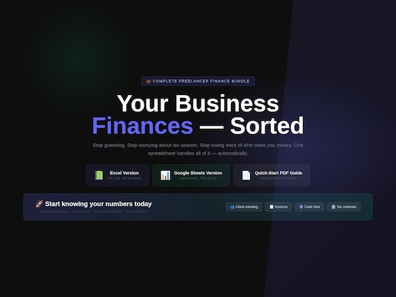 Freelancer Finance Spreadsheet | Client Income, Invoices, Tax Estimate (Excel/Google Sheets)
