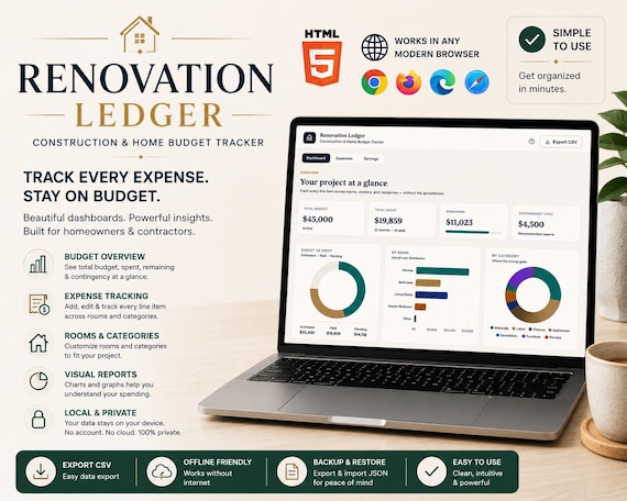 Interactive Renovation Budget Tracker - Standalone Web App (No Excel Needed)