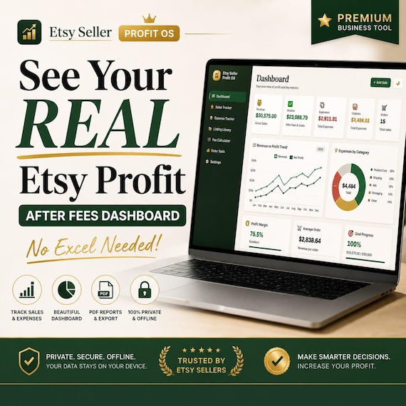 Etsy Profit Tracker App | Sales Expense Dashboard (Digital Download)