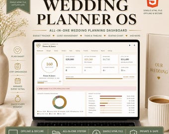 Aplicación para planificar bodas / Control de presupuesto, lista de invitados, plano de mesas, lista de verificación e invitaciones imprimibles / Funciona sin conexión, sin suscripción.