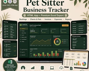 Pet Sitting Business Tracker Bundle | HTML App, Excel & GS sheets, Printable PDFs  | Clients, Bookings, Invoices, Expenses, Mileage Logs