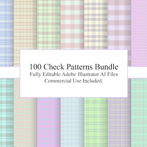 100 Checkered Patterns Bundle Seamless Plaid Backgrounds AI Vector Digital Paper Pack Instant Download