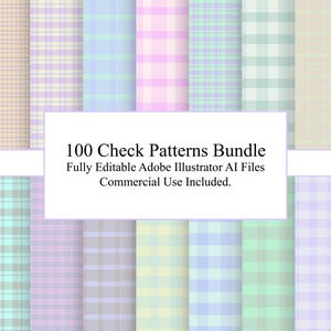 Lot de 100 motifs à carreaux, arrière-plans à carreaux transparents, paquet de papier numérique vectoriel AI, téléchargement immédiat