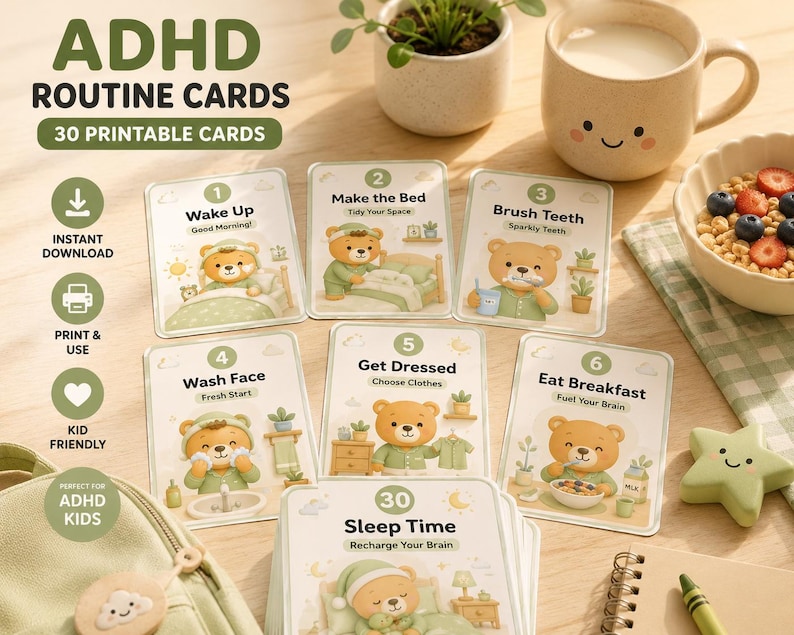 ADHD Routine Cards for Kids Printable | Visual Schedule for Autism ...