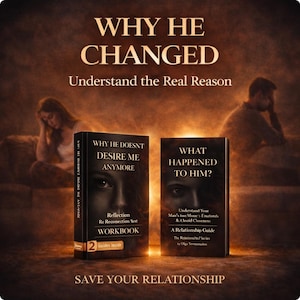 Könnte beinhalten: Bild von zwei Büchern mit den Titeln "Warum er sich verändert hat" und "Warum er mich nicht mehr begehrt" und "Was ist mit ihm passiert?". Das Bild enthält den Text "Verstehe den wahren Grund" und "Rette deine Beziehung".