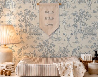Vintage Circus Toile De Jouy Wallpaper, Blue Cream Nursery, Removable (Pre-Pasted)