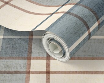 Dusty Denim Blue Rutig Tapet, Mysig Stugarutig, Lantlig Traditionell Stil (Peel & Stick, Förklistrad)