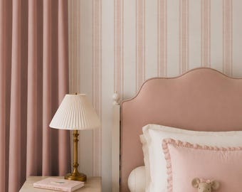 Blush rosa dünne Streifen Tapete, Bauernhaus-Kinderzimmer-Dekor (vorgeklebt)