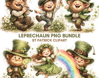Leprechaun PNG Clipart Bundle | 13 High Resolution 300 DPI Transparent | St Patrick Clover Illustrations With Commercial Use
