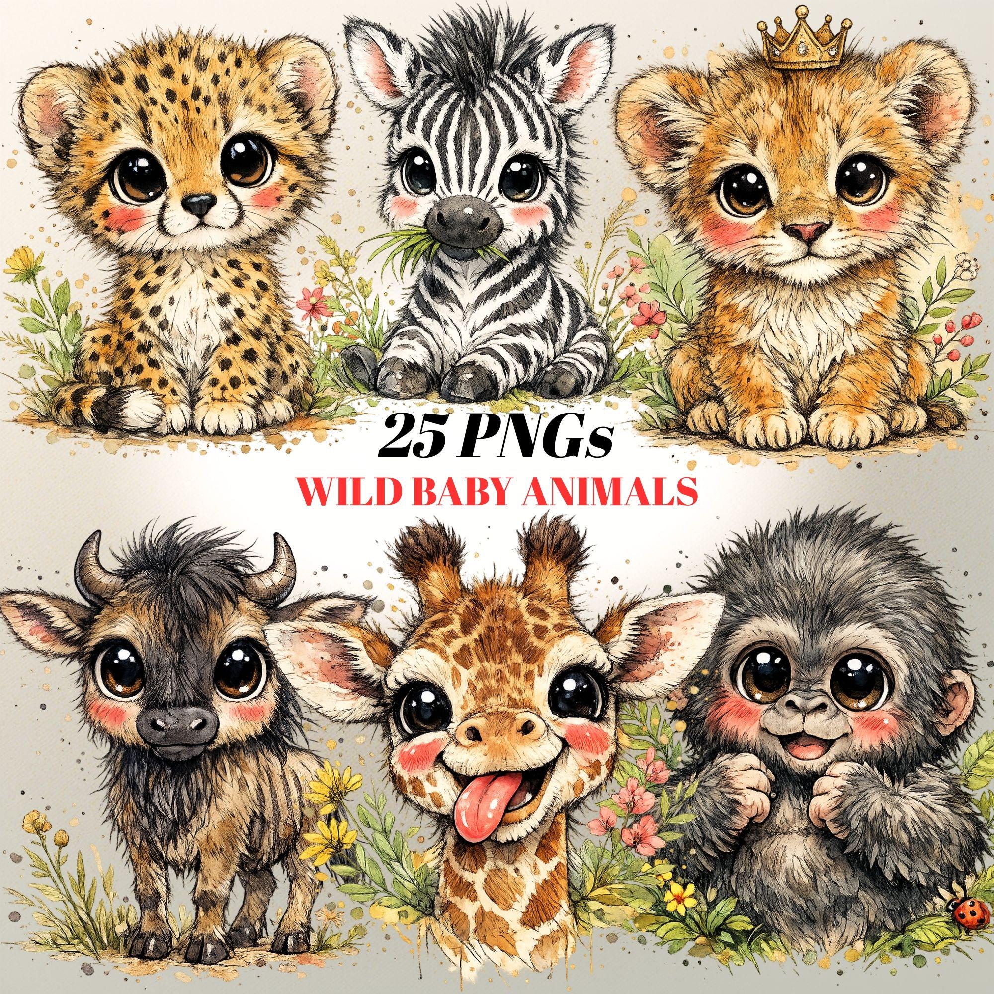 Safari Baby Animals Clipart PNG, Watercolor Nursery Set, Baby Shower Decor