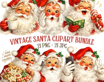 Vintage Santa Clipart Collection | Christmas Design Bundle | 21 PNG and 21 JPG | Digital Download