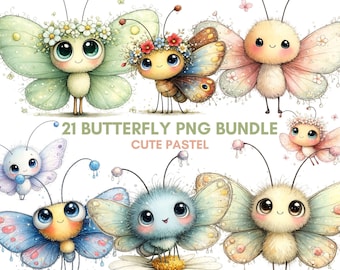 21 PNG Whimsical Butterfly Flower Clipart Bundle Spring Graphics - Digital Download