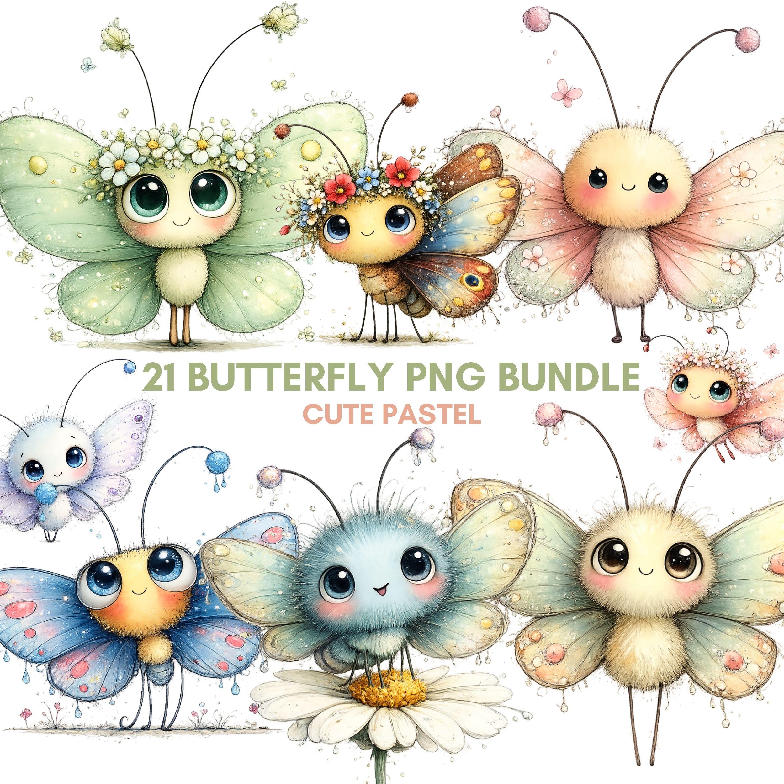 21 PNG Whimsical Butterfly Flower Clipart Bundle Spring Graphics - Digital Download
