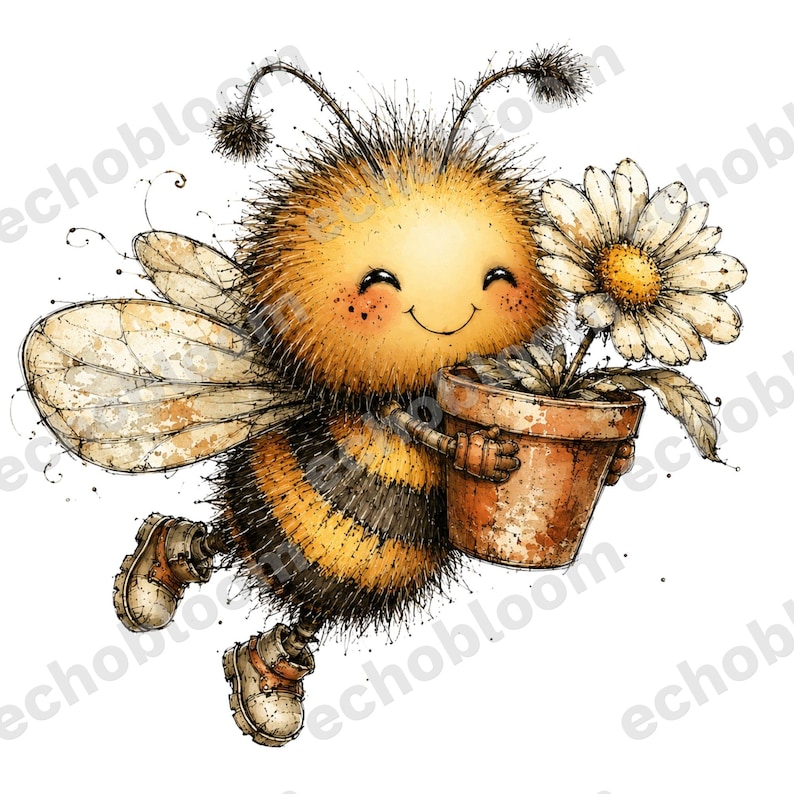 Bee Clipart Bundle | Whimsical Illustrations for Kids | 26 PNG + JPG ...
