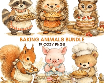 Baking Animals PNG Watercolor Clipart Bakery Animal Bundle Download