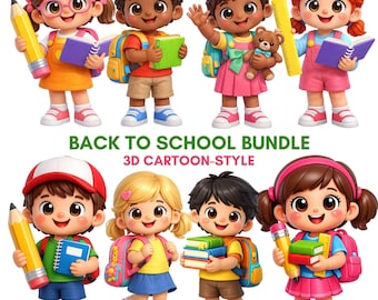 Back To School PNG 3D Cartoon Clipart Student Bundle Download