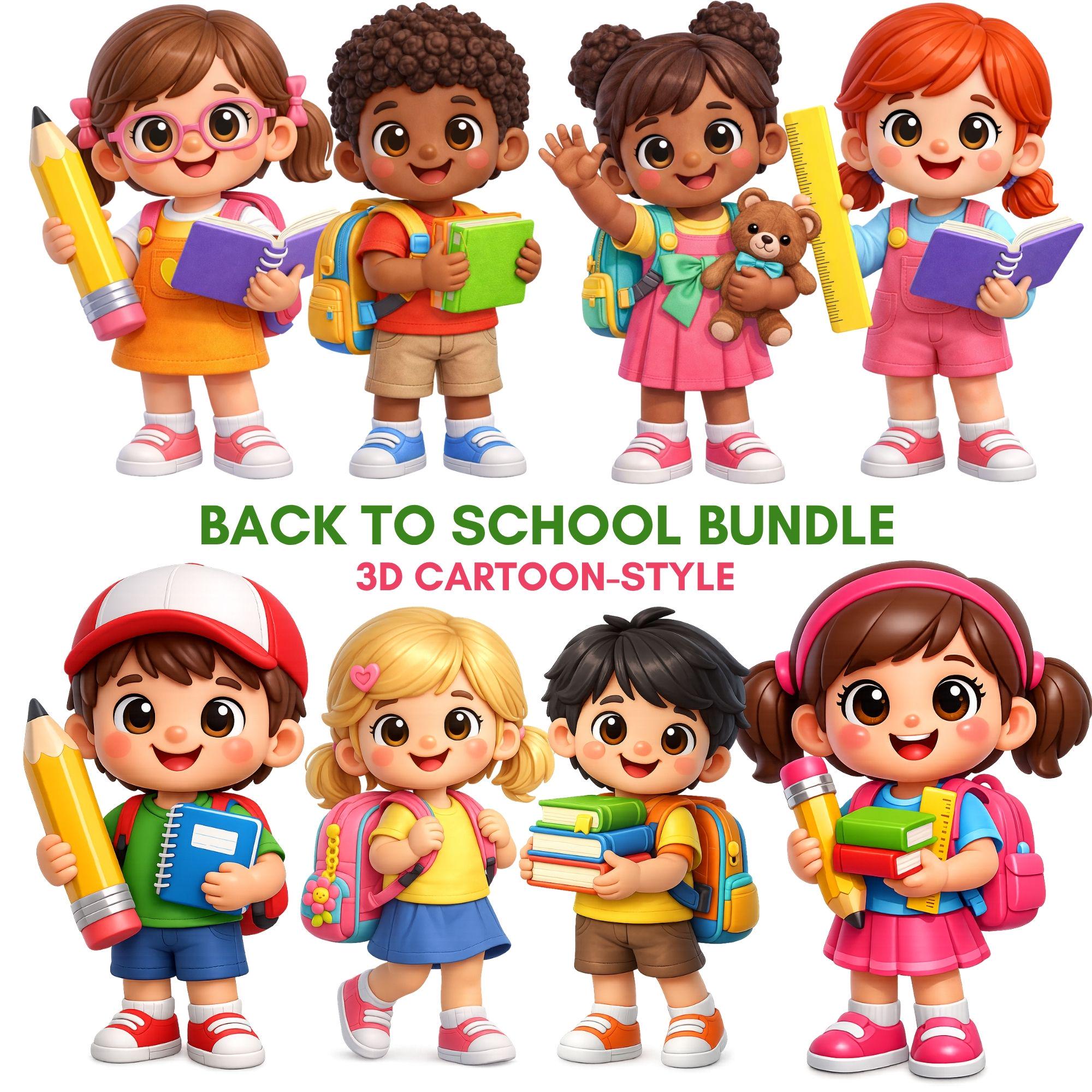 Back To School PNG 3D Cartoon Clipart Student Bundle Download