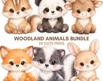 Woodland Animals PNG Watercolor Clipart Forest Animal Bundle Download