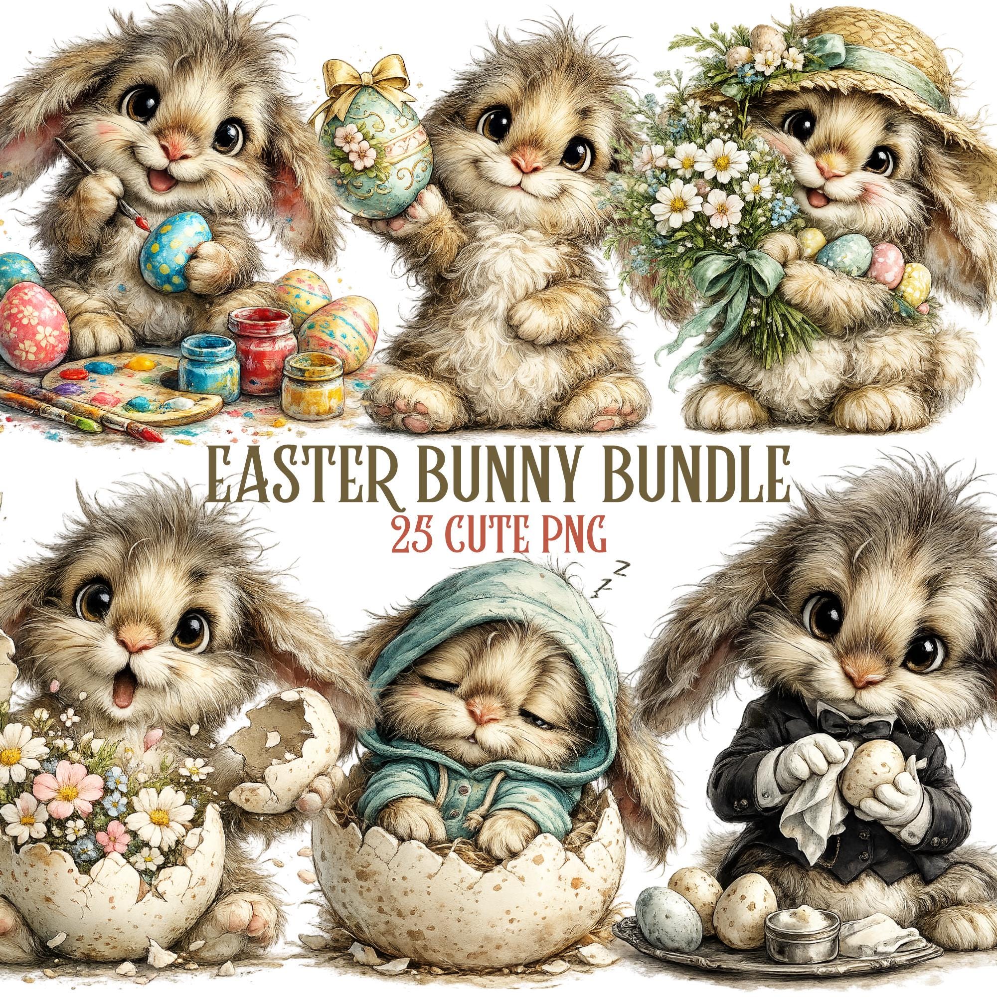 Easter Bunny PNG Bundle Spring Bunny Clipart Watercolor Rabbit Graphics