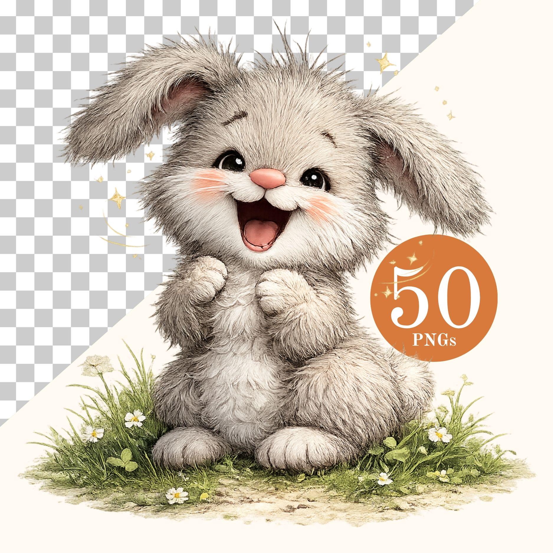 50 Baby Bunny Clipart PNG Rabbits Nursery Animals for Kids Decor Prints Invitations