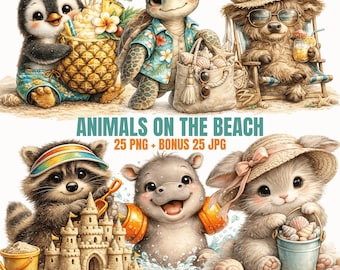 Beach Animals PNG + JPG Bundle Summer Clipart Coastal Ocean Graphics