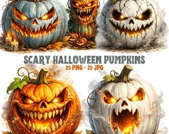 Halloween Pumpkin PNG + JPG Bundle Scary Jack O Lantern Horror | Digital Download | Commercial Use
