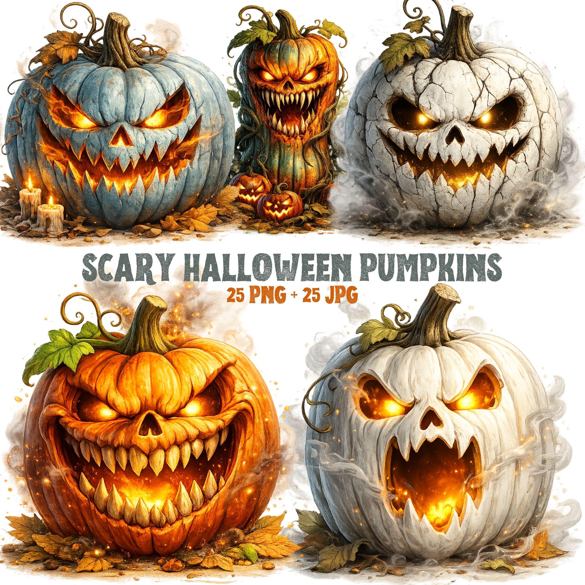 Halloween Pumpkin PNG + JPG Bundle Scary Jack O Lantern Horror | Digital Download | Commercial Use