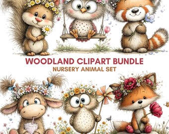 20 PNG Woodland Animals Clipart Bundle | 300 DPI Transparent Forest Nursery Graphics | Commercial Use