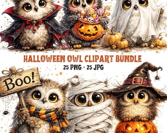 Halloween Owl Clipart PNG + JPG Bundle Spooky Autumn Owl Graphics | Digital Download | Commercial Use