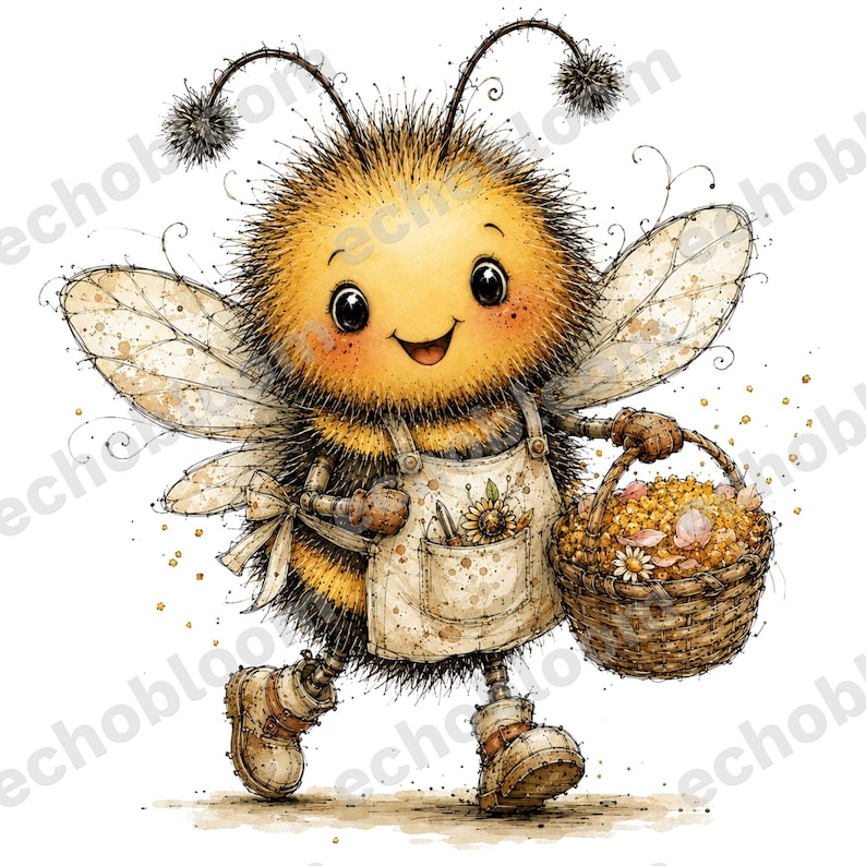 Bee Clipart Bundle | Whimsical Illustrations for Kids | 26 PNG + JPG ...