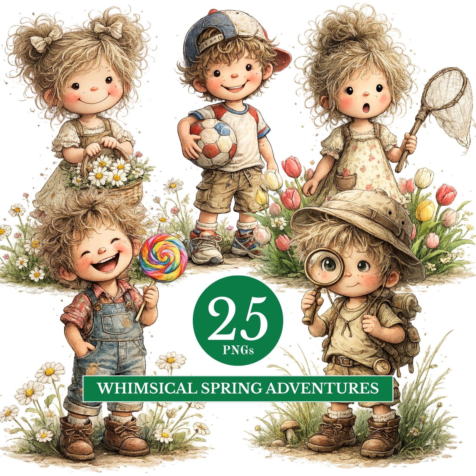 Spring Kids Clipart Bundle, Girl Boy Illustrations, Watercolor Children Art, Nursery Decor Graphics, Commercial Use